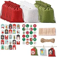 Generisch DIY-Adventskalender-Set – 24 Stoffbeutel mit Clips – Aufkleber und Band
