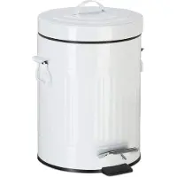 Relaxdays Treteimer Vintage, Abfalleimer für Küche oder Bad, aus Metall, mit Tretfunktion, Kosmetikeimer, 5 Liter, Weiß