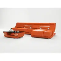 AEA Leder Ecksofa L-Form Modern Orange Couchtisch LED Komfort Design Set