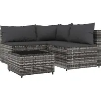 vidaXL Poly Rattan Sitzgruppe Gartenmöbel Set mit Tisch und Stühlen für Terrasse Balkon wetterfest mit Sitzkissen und verstellbaren Füßen Eckteil + 2x Mittelteil + Tisch Grau