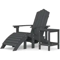 vidaXL Adirondack Gartenstuhl mit Fußstütze Hocker und Tisch Gartenliege Balkonstuhl Gartenmöbel aus HDPE wetterfest UV-beständig langlebig Anthrazit - Sessel + Fußstütze + Tisch