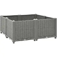 vidaXL Hochbeet Pflanzkasten mit Abflussloch Blumenbeet Kräuterbeet Pflanzbeet für Garten Balkon Terrasse Rattan-Optik wetterfest robust Hellgrau - 80 x 80 x 38 cm