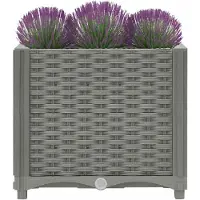 vidaXL Hochbeet Pflanzkasten mit Abflussloch Blumenbeet Kräuterbeet Pflanzbeet für Garten Balkon Terrasse Rattan-Optik wetterfest robust Hellgrau - 40 x 40 x 38 cm