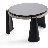 AEA Couchtische Set Schwarz Glas Edelstahl Rund Modern Goldrand Wohnzimmer