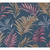 CosmoLiving by Cosmopolitan Vliestapete "Midnight Botanica-Mystery Tapete", blau, B:0,53m H:0,02m L:10,05m, Vlies, , Tapeten, Vliestapete, Tropisches Blätterdesign in moderner Eleganz