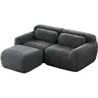 URBAN MEUBLE Ecksofa, 2-Sitzer, modular, in grauem Plüschstoff, mit Kissen, ohne Montage