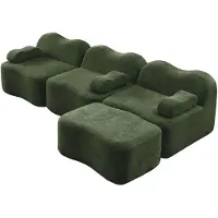 URBAN MEUBLE Modulares Ecksofa mit drei Sitzplätzen, in grünem Samt, inklusive Fußhocker