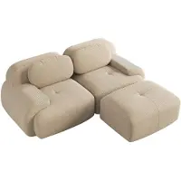 URBAN MEUBLE Modulares Ecksofa in Beige-Farbenem Samt mit Hocker und Armlehnen