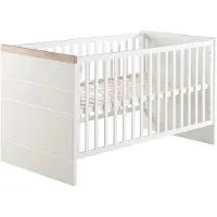 Roba Kombi-Kinderbett 'Nele' 70 x 140 cm, Babybett umbaubar zum Juniorbett, weiß, Dekorleisten in 'Artisan Eiche'