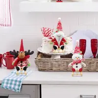 Unyqoos Handgefertigtes Set mit 3 Weihnachtsfiguren – Wichtel, Schneemann & Rentier, dekorativ für Wohnzimmer, Tisch & Weihnachtsbaum