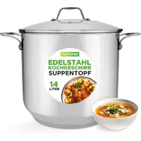 Nutrichef Edelstahl Kochtopf 14 L mit Glasdeckel | Induktion & Gas geeignet | Gr