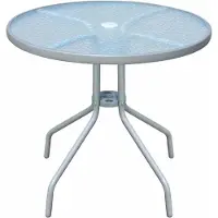 Merkloos Runder Gartentisch, 80 cm Durchmesser, aus Stahl mit Glasplatte