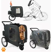 Merkloos Hundebuggy Hundefahrradanhänger zusammenklappbar - 3-in-1 mit Regenschutz - Schwarz - 70 x 48 x 62 cm - Für Fahrrad und Einkauf