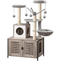Dripio Kratzbaum mit Katzenklo, 2-in-1, Grau Beige, 60x48x150 cm
