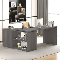 Dripio L-förmiger Computertisch, Holz, grau, 55 Zoll, mit Schrank