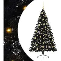 vidaXL Künstlicher vorbeleuchteter Weihnachtsbaum Schwarz 210 cm PVC