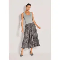 MADELEINE Maxirock "Rock Plisseerock aus Peachskin", Damen, Gr. 44, grau (graphit), Modern, weit, Röcke Maxirock