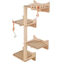 Merkloos Wandmontierte Katzenbaum-Set mit 7 Regalen und Kratzpfosten
