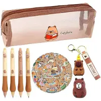 Generisch Capybara-Schreinset - Capybara-Etui - Capybara-Aufkleber - Schlüsselanhänger - Geeignet für niedliche Schrein