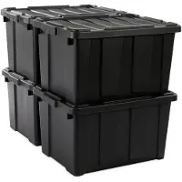 Merkloos Aufbewahrungsbox Aufbewahrungskiste 68 L - Stapelbar mit Deckel - Schwarz - 4er-Set - Für Dachboden, Schuppen und Garage