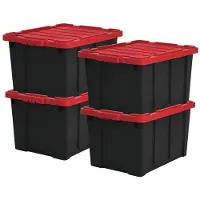 Merkloos Stapelbox Aufbewahrungsbox Lagerbox - 68 Liter - 4er Set - Kunststoff - Schwarz und Rot - Für Garage und Dachboden