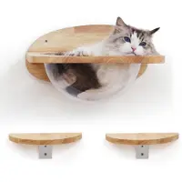 Merkloos Katzenwandmöbel Katzenkletterwand Katzenregal - Massivholz - Transparente Kapsel - Ø 40 cm - Mit 2 Trittpedalen