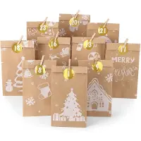 Merkloos Adventskalender zum Befüllen Adventskalenderbeutel - 24 Stück - Weiß - 28 x 15 x 9 cm - Weihnachtsmotive