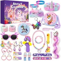 Generisch Adventskalender 2026 – Einhorn-Schmuck – Accessoires – Spielzeugset für Mädchen – Halsketten und Haarschmuck
