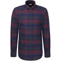 Seidensticker Flanellhemd "Schwarze Rose", Herren, Gr. M (39), normale Ärmellängen, blau (rot), 100% Baumwolle, kariert, slim fit, 2-Knopf-Manschette, Hemden Flanellhemd, Slim 1/1 Kentkragen Karo