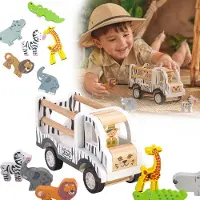 4IQ Holzspielzeug-Set: Safari-LKW mit Tieren 18x7,8x10,7 cm