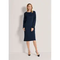 MADELEINE Midikleid "Kleid Jerseykleid mit Nietendetail am Ärmel", Damen, Gr. 38, N-Gr, blau (marine), Modern, slim fit, Rundhals, Kleider Midikleid