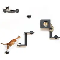 Dripio Katzenwand-Set, 5-teilig, Holz, mit Hängematte, schwarz