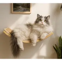 Dripio Gebogene Wandablage mit Sisalmatte für Katzen, Holz, Klettern & Schlafen