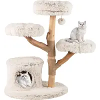 Dripio Kratzbaum 102 cm mit Höhle, Plüsch, Jute, Massivholz, Weiß