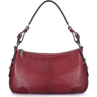 Merkloos Damen Hobo-Tasche aus echtem Leder, Schultertasche in Weinrot