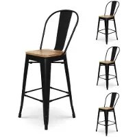 Dripio Barhocker-Set 4er, Metall mattschwarz, Holz hell, Sitzhöhe 66 cm