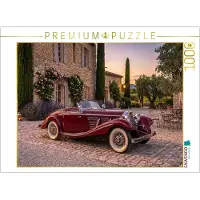 CALVENDO Puzzle Mercedes-Benz 500 K Spezial-Roadster (Deutschland, 1934-36) vor einem provenzalischen Natursteinanwesen | 1000 Teile Lege-Größe 64 × 48 cm Foto-Puzzle für glückliche Stunden