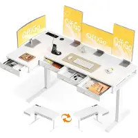 Dripio Eck-Schreibtisch höhenverstellbar, 160x80 cm, Weiß, 4 Schubladen