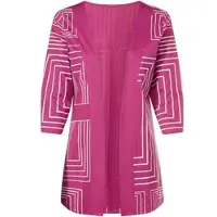 Sieh an! Shirtjacke SIEH AN "Long-Shirtjacke Shirtjacke in grafischem Dessin", Damen, Gr. 40, magenta, ecru, bedruckt, Sportlich, V-Ausschnitt, Shirts Shirtjacke