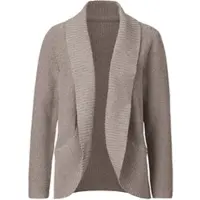 Sieh an! Strickjacke SIEH AN "Strickjacke Strickjacke mit Schalkragen", Damen, Gr. 38, taupe, ecru, meliert, Modisch, Strickjacken Strickjacke