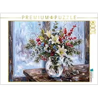 CALVENDO Puzzle Winterlicher Blumenstrauß im frostigen Fensterlicht Stillleben | 1000 Teile Lege-Größe 64 × 48 cm Foto-Puzzle für glückliche Stunden