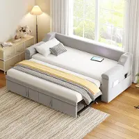 ALFORIGO Schlafsofa 90/180 x 190 cm, hydraulisch ausziehbar, mit Bluetooth-Stereo, USB, Ablagefächern, Lattenrost und Samtbezug, Hellgrau