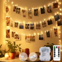 SURIGHT Lichterkette mit Klammern – Fernbedienung – 5 Meter – 50 LEDs – Fotoklemmen – Zum Aufhängen – 8 Modi – Wasserdicht – Timer