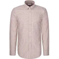 Seidensticker Flanellhemd "Schwarze Rose", Herren, Gr. S (38), normale Ärmellängen, beige, 100% Baumwolle, kariert, slim fit, 2-Knopf-Manschette, Hemden Flanellhemd, Slim 1/1 Button-Down-Kragen Karo