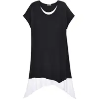 Sheego Jerseykleid "Jersey-Kleid A-Linien-Kleid in 2-in-1-Optik", Damen, Gr. 50, N-Gr, schwarz, weiß, Modisch, Rundhals, Kleider Jerseykleid