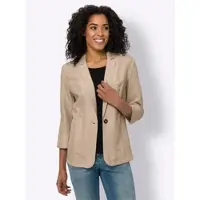 Sieh an! Blusenblazer SIEH AN "Blazer Blazer in Leinen-Optik", Damen, Gr. 42, beige, Web, Stoff, , Sportlich, Blazer Blusenblazer
