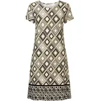 HEINE Sommerkleid "Jersey-Kleid Jerseykleid mit Grafikdessin", Damen, Gr. 38, N-Gr, braun (khaki, champagner, bedruckt), Modisch, Rundhals, Kleider Sommerkleid