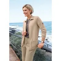 Witt Strickjacke "Strickjacke Strickjacke mit Polokragen", Damen, Gr. 36, beige, Sportlich, Strickjacken Strickjacke