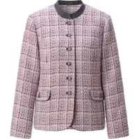 Witt Weiden Blusenblazer WITT "Bouclé-Blazer Bouclé-Blazer Stehkragen aus Veloursleder-Imitat", Damen, Gr. 54, rosa (mauve, schwarz, gemustert), Bouclé, , Basic, Blazer Blusenblazer