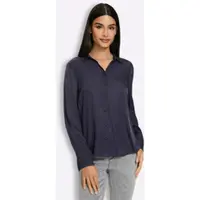 HEINE Klassische Bluse "Bluse Hemdbluse mit Rückenfalte", Damen, Gr. 38, blau (marine), Satin, , Modisch, Blusen Klassische Bluse